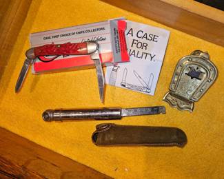 Case 2-Blade #DR62109XSS Red Pocket Knife,  Spencerian Pen Advertising Note Holder & Vintage Schrader Low Pressure Tire Gauge Brooklyn, NY!


