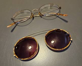 Vtg. Giorgio Armani Oval Eyeglasses Gold Brown w/ Clip On Sunglasses Made in Italy