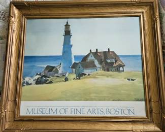 Museum Of Boston Fine Arts Edward Hoffer Lighthouse Poster In Vtg Gold Frame!