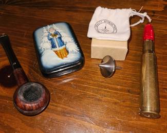 50 Caliber Bullet Twist Pen, In The Style of Fedisino Snow Maiden Lacquer Trinket Box, Forever Spinner Titanium Totem Accurate Top W/Box, Vtg Weber Imported Briar Block Meerschaum Pipe!


