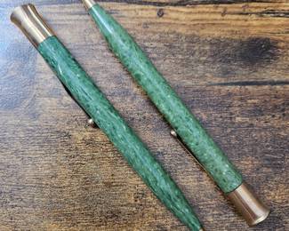 Vtg. Sheaffer Pencils Lifetime Green Jade Radite Gold Filled Trip with Clip 