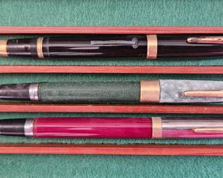 Vtg. Sheaffers White Dot Snorkel Touchdown Filler Triumph 14k Nib Green Gold Filled Trim  & Vtg. Sheaffers White Dot Lifetime Lever Filler Triumph 14k Nib Black Gold Filled Trim