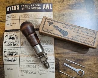 Vtg. C.A. Myers Combination Sewing Awl Leather Repair Hand Tool w/ Original Box & Instructions