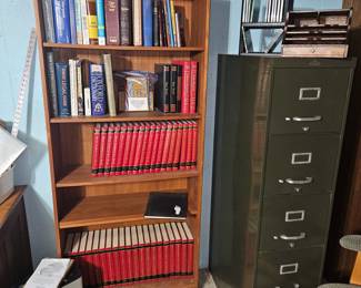 Great Book Collection, Teak Bookcase & Vtg Aurora All Seal Equipment File Cabinet!
