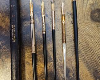 Antique 19th Century Dip Pens & Antique Dip Pen Black Leather Case