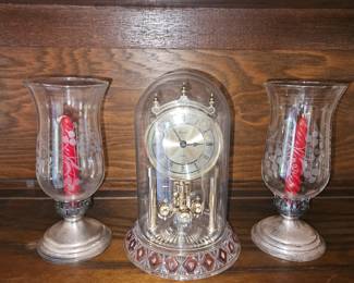 W. Sterling Weighted Hurricane Candle Holders, Bulova Quartz Glass Dome Clock w/working base!

