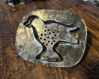 Antique Handmade Primitive Dark Tin Folk Art Cutter w/ Handle Bird