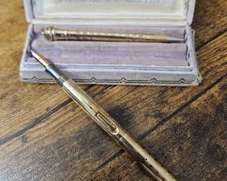 Vtg. Wahl Women’s Ring Cap Pen & Twist Pencil Gold Filled “Greek Key” Design Lever Filler No. 0 - Boxed Set!!