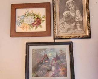 Floral Framed Print by Bette Grubert, Cottage with gated floral archway, Vtg Etched Resin Frame Maiden Young Girl!


