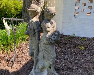 CONCRETE, HEAVY, STATUE OF BOY AND GIRL. 