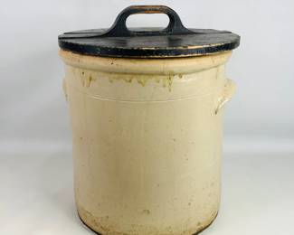 Large Stoneware Crock with Wooden Lid