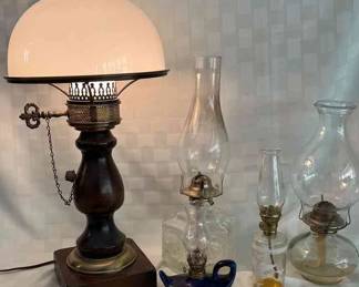 Vintage Oil Lamps And Electric Lamps 