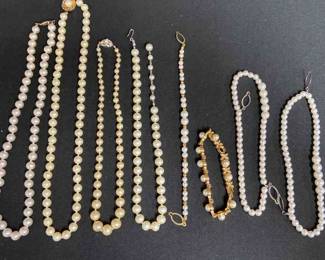 Various Pearl Necklaces And Bracelets 