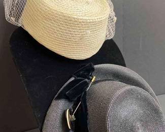 Vintage Pillbox Hat, Vintage Black Brimmed Hat