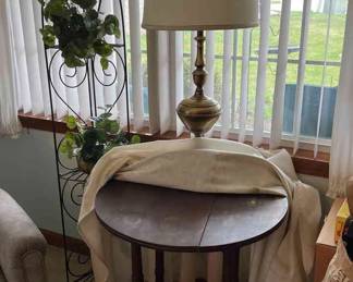 Antique Table, Lamp, Plant Shelf, Covering