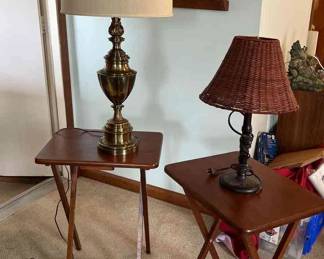 Two Lamps And Two Wood TV Tables