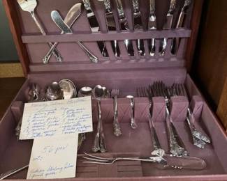 STERLING SILVER 56 pieces Damask Rose Pattern