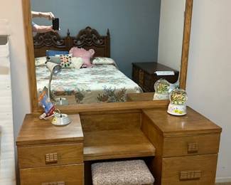 Mid Century Vanity with Drawers and Mirror with stool  VERY Clean and New Looking