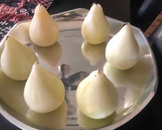 Pear candles on silver plate by Nambe classic from 1976