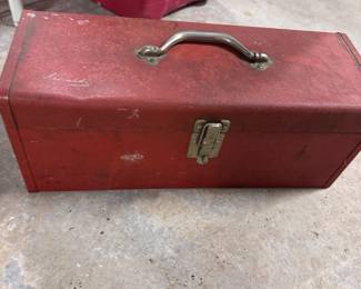 Vintage Kennedy metal toolbox with shelf insert, includes contents 18"W