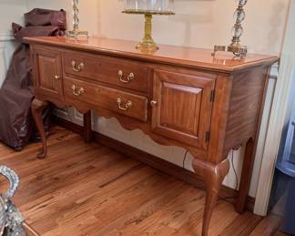 Henkel-Harris wild black cherry sideboard, minor scratches on top, one on right side, a few candle stains on the interior 32"H x 58"W x 19"D