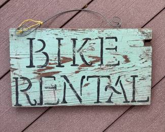 Weathered wood bike rental sign 14"W