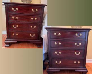 PAIR of Henkel-Harris Chippendale side tables with 4 drawers, a few drawers have minor spots inside, no water rings, minor scratches and wear, overall in great condition 29"H x 26"W x 17"D (in upper level)