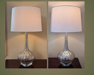 PAIR of glamorous glass table lamps with a soft gold speck inclusion 27"H
