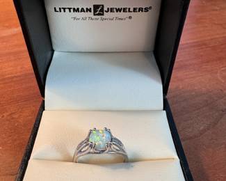 Opal ring, EMA, 10K white gold, approx. size 7