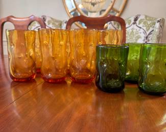 Blenko Glass amber and green tumblers