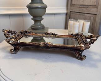 Heavy resin, footed mirrored tray 15"L x 6"W