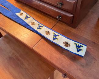 WVU football narrow sash, the entire length is approx. 58"