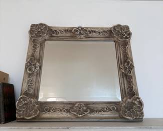 Pottery Barn Lily Mirror, beveled, heavy resin/plaster-like frame, can hang horizontally or vertically 18" x 20"