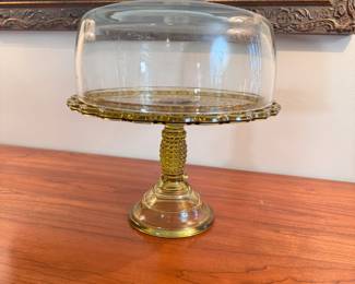 Thousand eye cake stand paired with clear glass cover, the stand is 6.5"H x 10"W