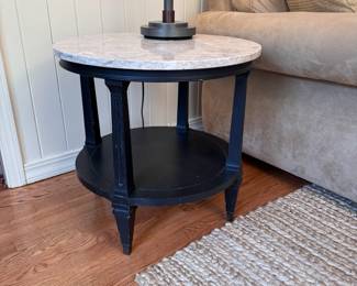 Black round side table with custom marble top 21"H x 33"W