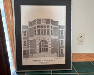 William Goebel limited edition print of Charleston High School, no glass, metal frame 22" x 17"