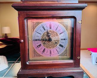 Franz Hermle W. German clock, chimes easily, timing needs adjustment and a cap is missing from hand pin, 15"H x 11"W