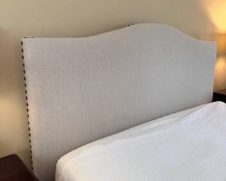 King-size padded headboard with nailhead trim, and thick woven upholstery is the on back as well, only minor wear, height approx. 48" (in upper level)