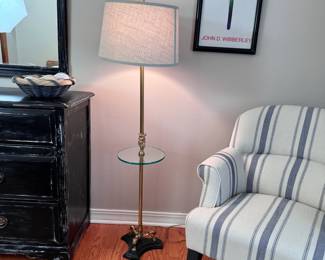Brass floor lamp with glass table 50"H x 13"W