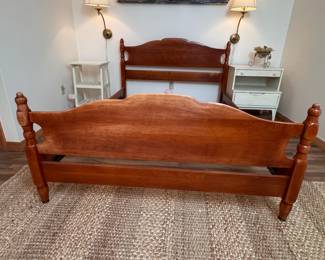 Genuine Cushman Colonial Creation full-size bed, some wear to the surface mostly on the footboard, has a narrow bolt nut undo for side rails (see photo in listing) height is 38"H (This item is downstairs) 
