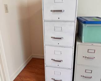 Four-drawer steel file cabinet, some wear overall, does not lock (this item is upstairs) 4.5"H x 14"W x 28"D