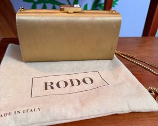 Rodo gold satin evening bag, does have some spots inside and out 7"W