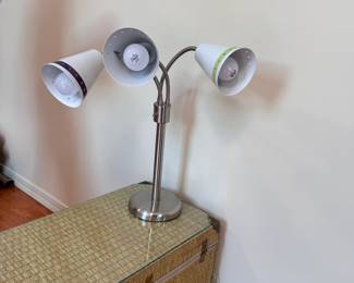 Adjustable chrome lamp with adjustable arms, metal shades as seen is 24"H