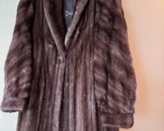 Full-length mink coat from Steiger's overall good condition, but does have some loss of fur in spots in the back and possibly other areas, shoulder-to-hem is 46", under the arm on back measures 19" across