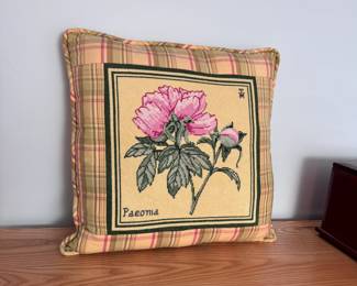 Plaid accent pillow with Peoni needlepoint front 16"