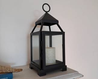 Pottery Barn metal and glass candle lantern 11"H