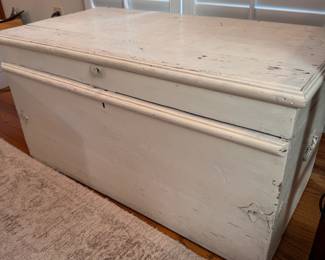 Vintage distressed white chest, some mild staining inside, 17"H x 34"W x 16"D