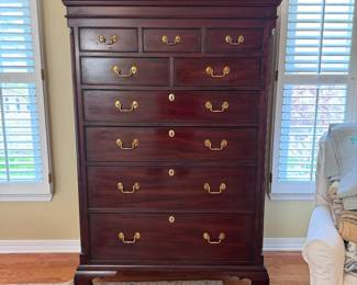 Henkel-Harris Chippendale tall chest 65"H x 42"W x 23"D (in upper level)