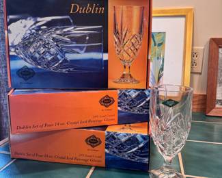 Dublin 14oz lead crystal beverage glasses, 3 boxes of 4 (12 total) 