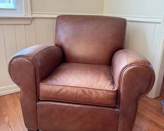 Pottery Barn brown leather armchair, mild wear, deep and comfortable seat 38"W x 32"D